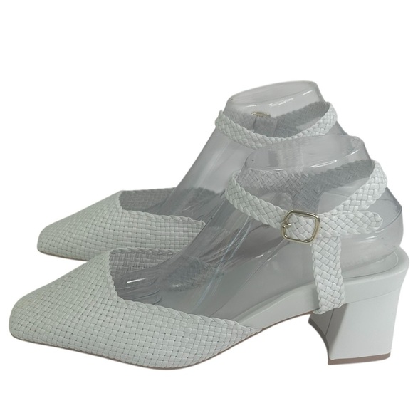 Bared X Pliant Nighthawk White Leather Woven Block Heels Women SZ 42 US 11-11.5 - Picture 12 of 16